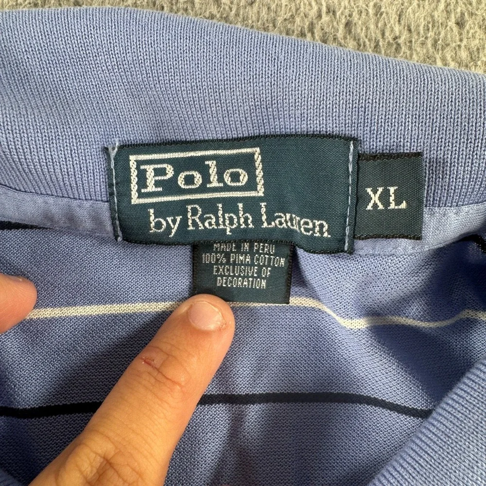 Polo‎ Ralph Lauren Polo Shirt Men XL Blue Striped Golf Pony Performance Rugby